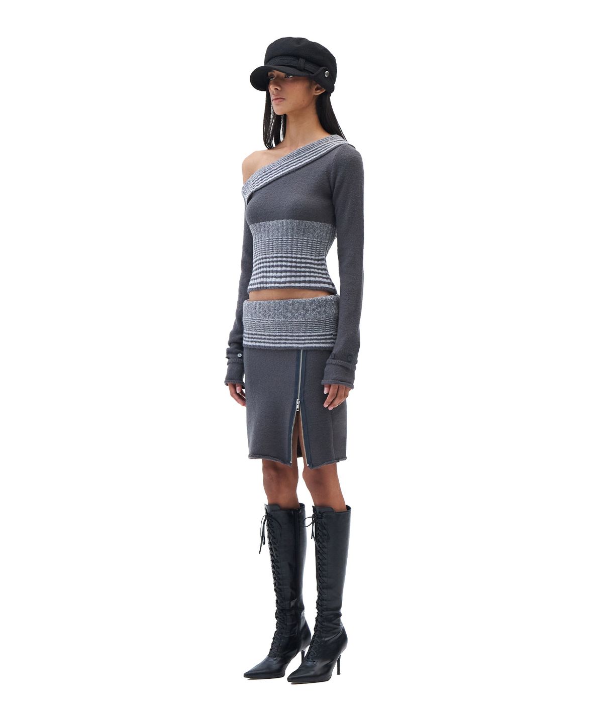 힐다(HILLDA) Fold-Over Midi Skirt [Gray]