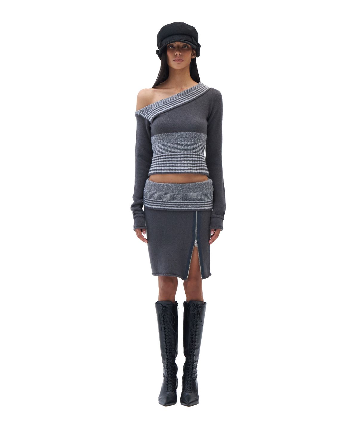 힐다(HILLDA) Fold-Over Midi Skirt [Gray]