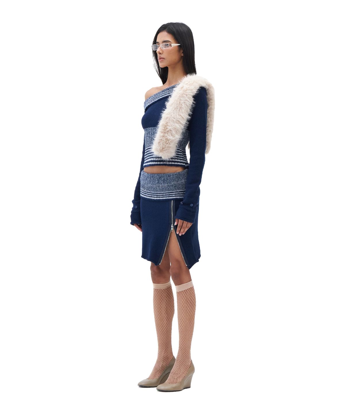 힐다(HILLDA) Fold-Over Midi Skirt [Navy]