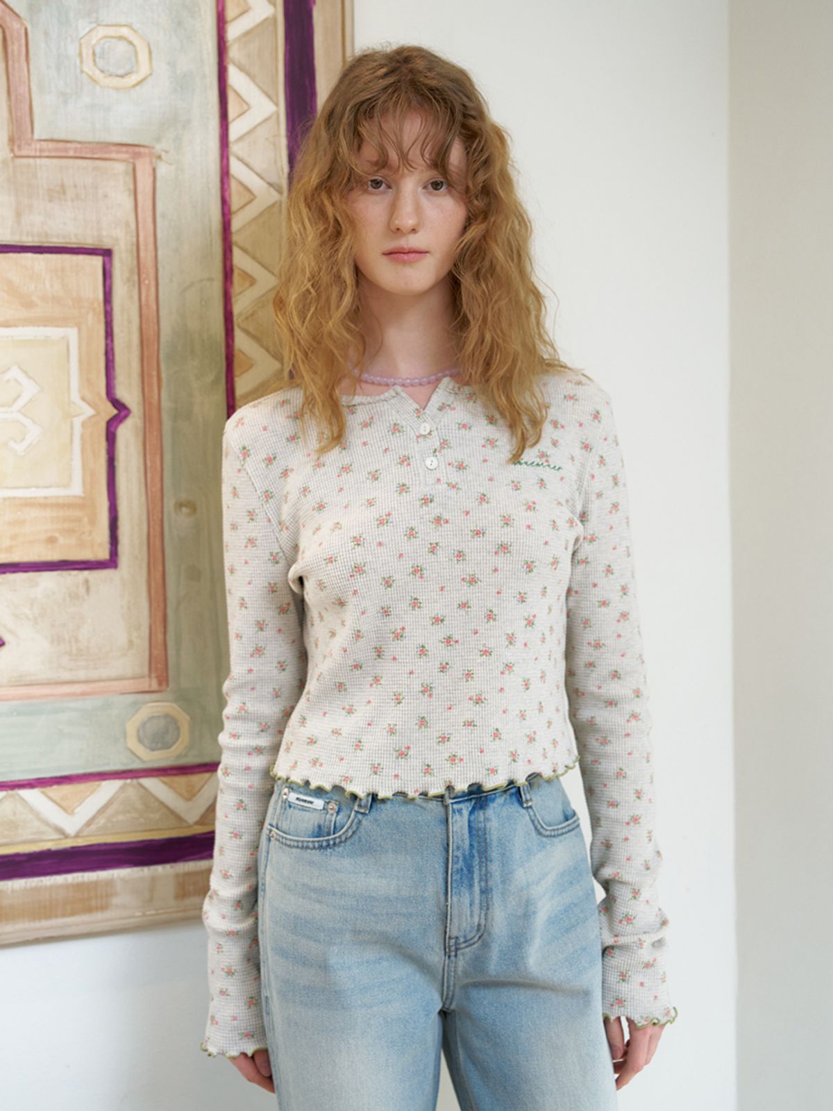 뮈뮈에르(MUEMUER) Lace button up sleeve top MU2678TS805M