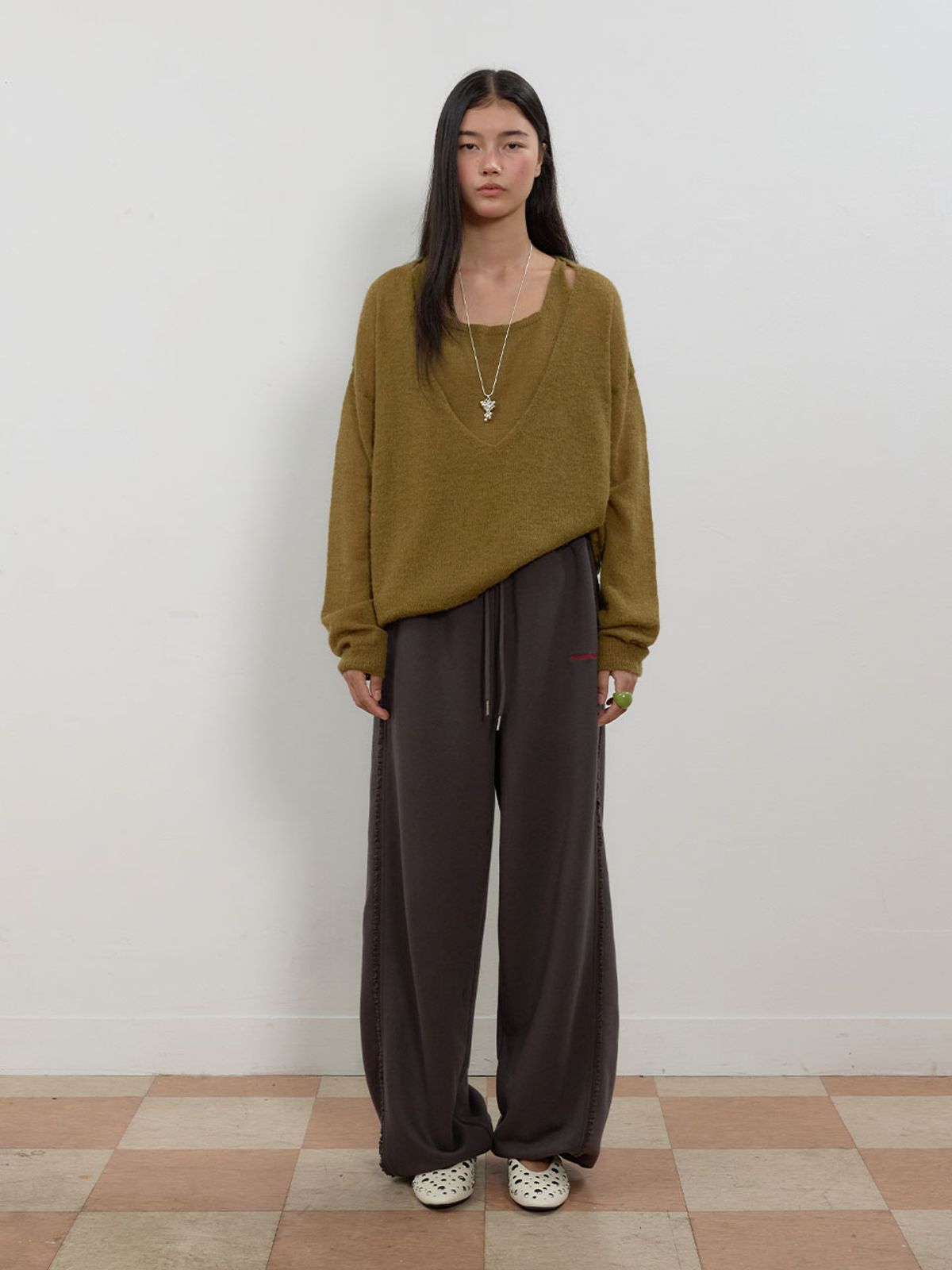뮈뮈에르(MUEMUER) Lace Trimming Pants MU2678PT801M