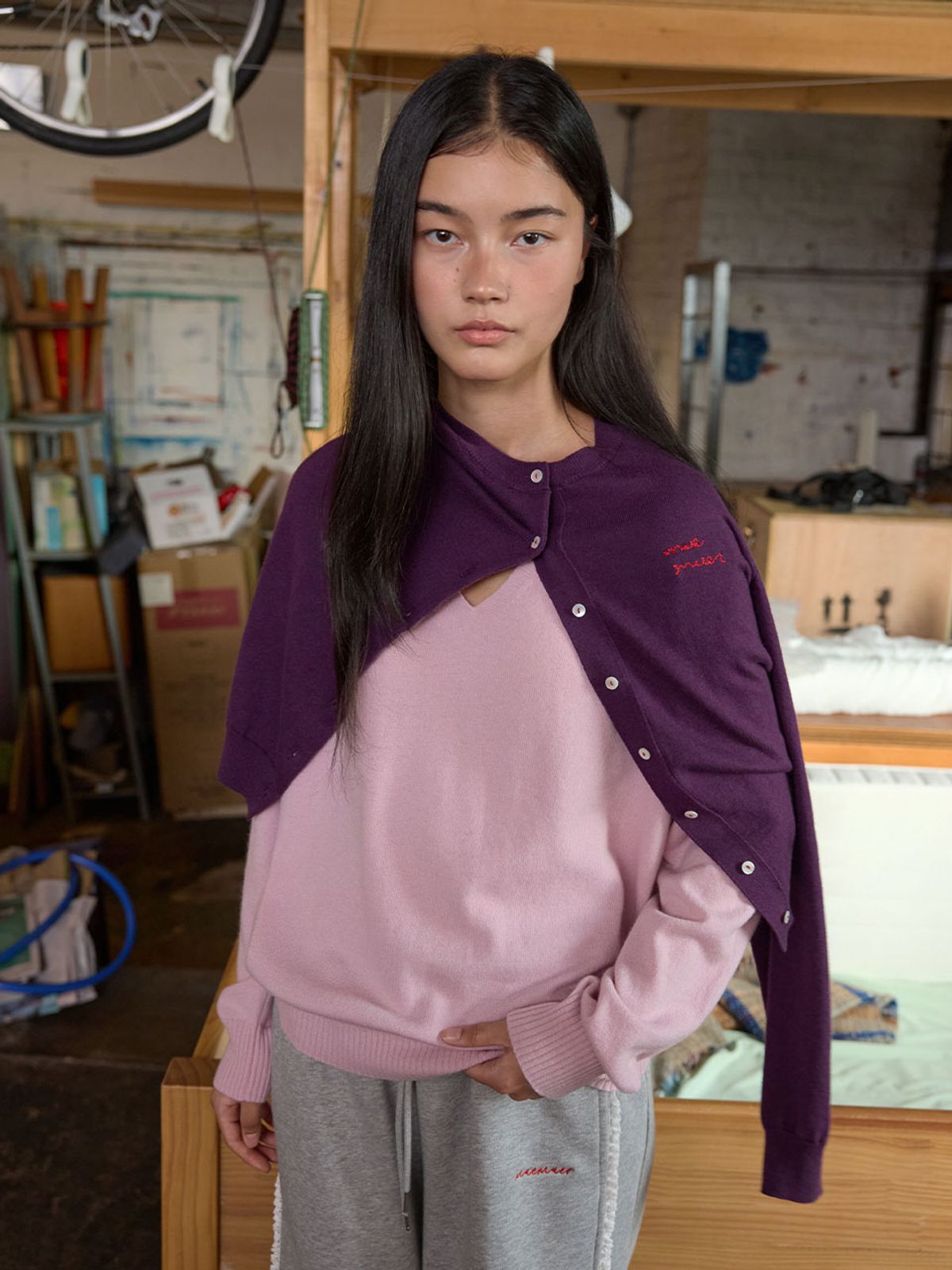 뮈뮈에르(MUEMUER) V-Neck Knit Pullover MU2678PO804M_PINK