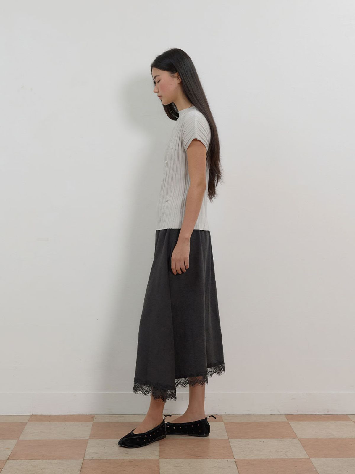 뮈뮈에르(MUEMUER) Pleated Short Sleeve Knit Top MU2678PO801M