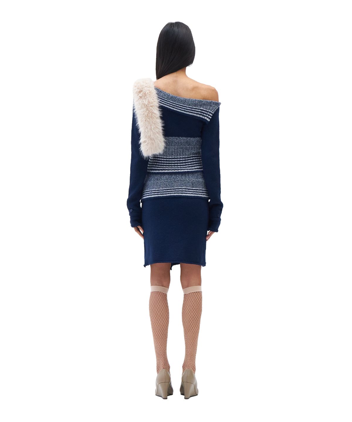 힐다(HILLDA) Fold-Over Off-Shoulder Top [Navy]