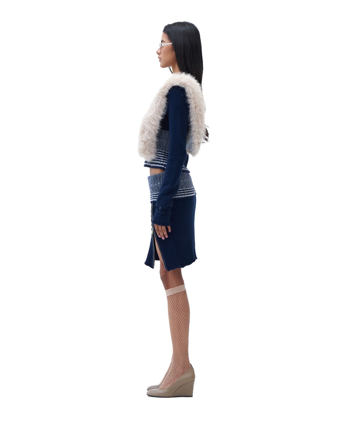 힐다(HILLDA) Fold-Over Off-Shoulder Top [Navy]