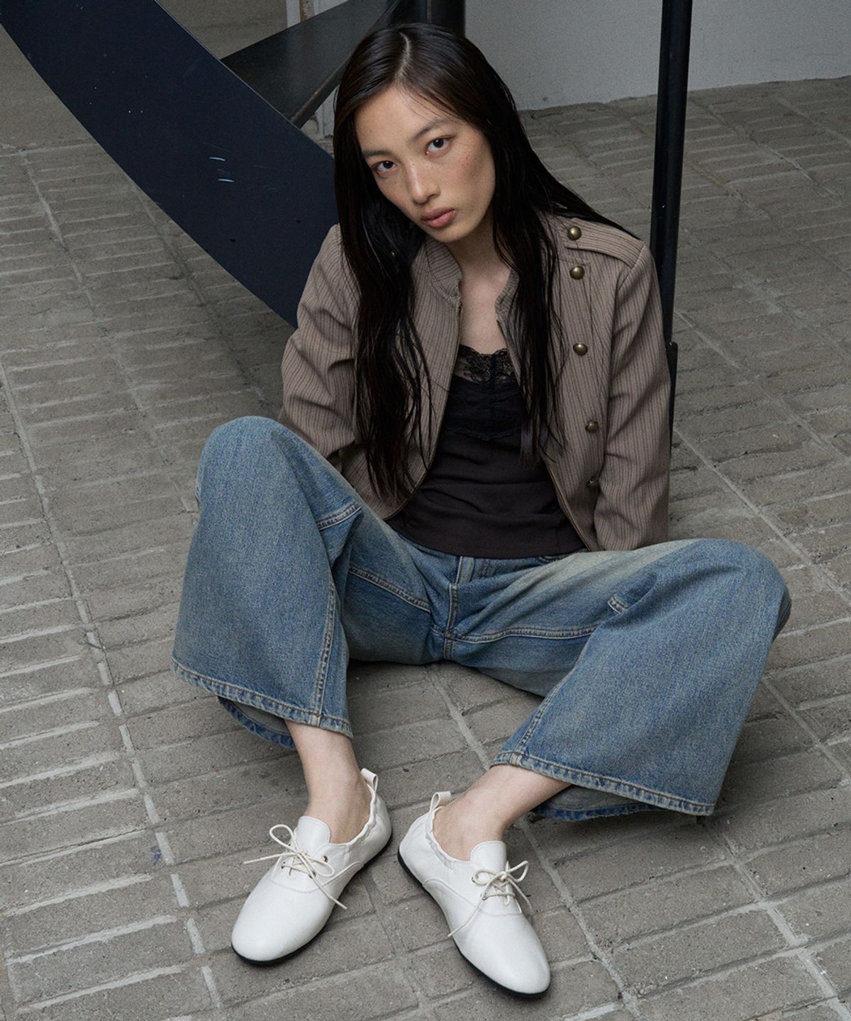 기호(KHIHO) 리브 셔링 옥스포드 로퍼 아이보리
