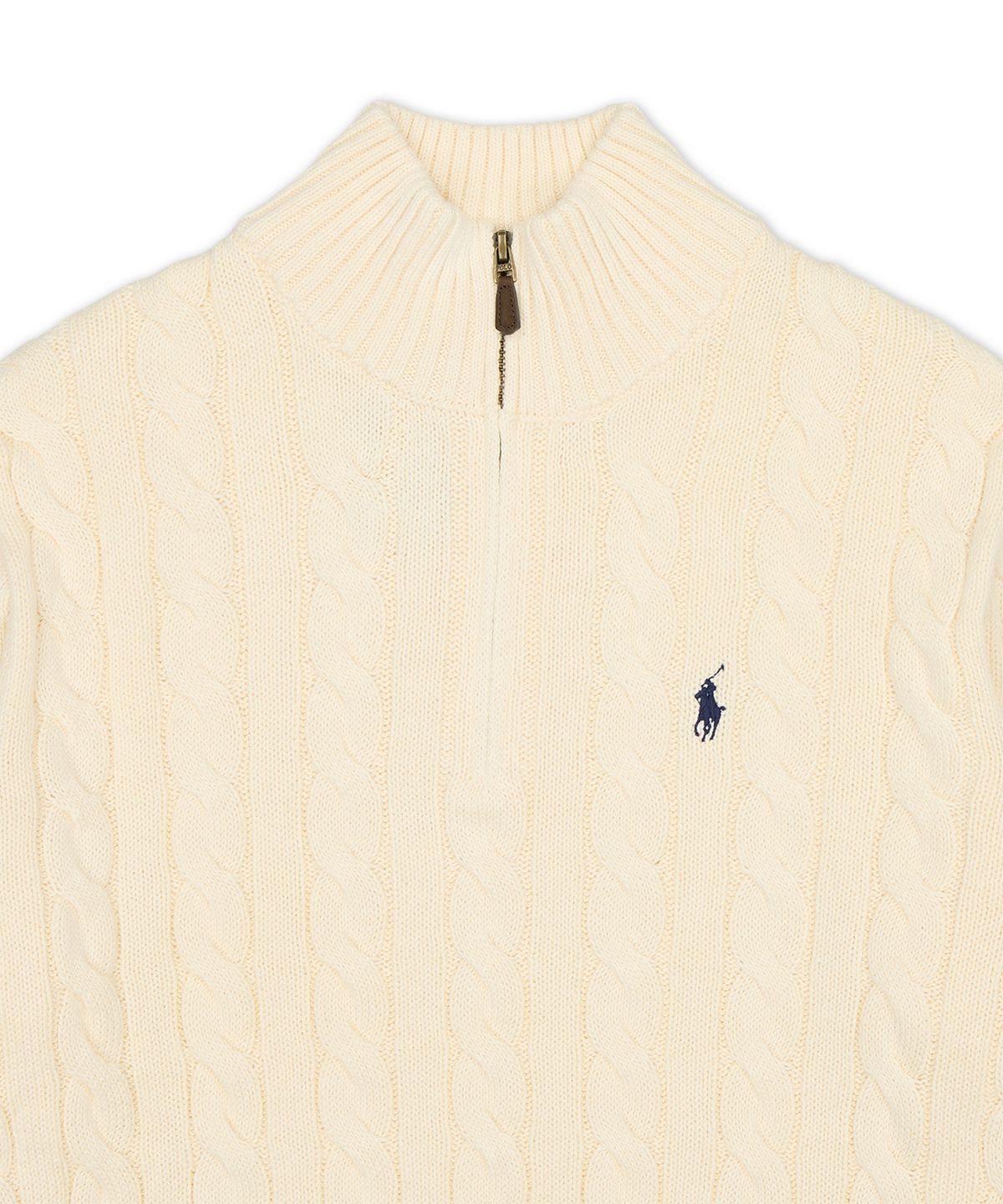 폴로 랄프 로렌(POLO RALPH LAUREN) 케이블 니트 코튼 쿼터 지퍼 스웨터-내추럴