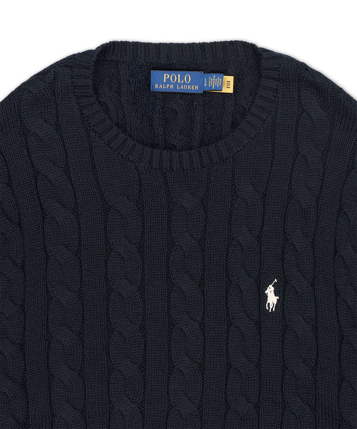 폴로 랄프 로렌(POLO RALPH LAUREN) 케이블 니트 코튼 브이넥 스웨터-네이비