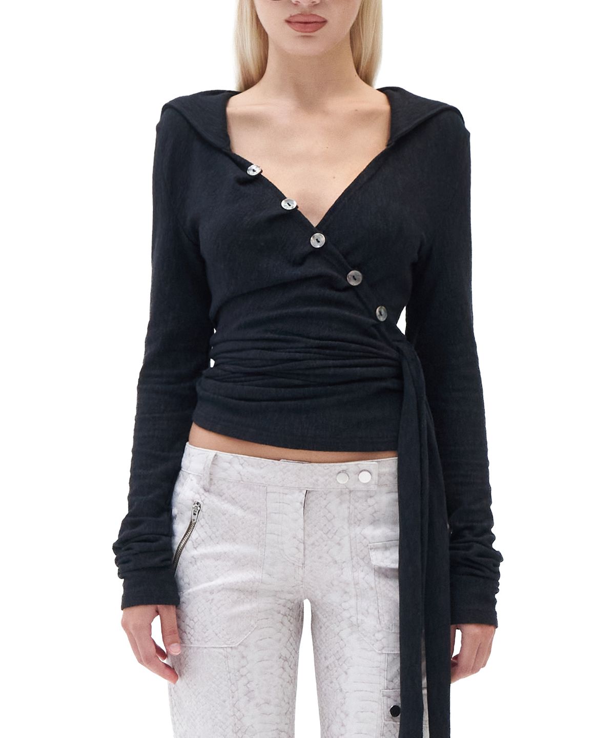 힐다(HILLDA) Layered Wrap Hood Top [Black]
