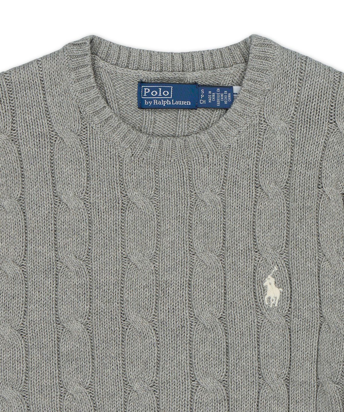 폴로 랄프 로렌(POLO RALPH LAUREN) 케이블 니트 코튼 크루넥 스웨터-그레이