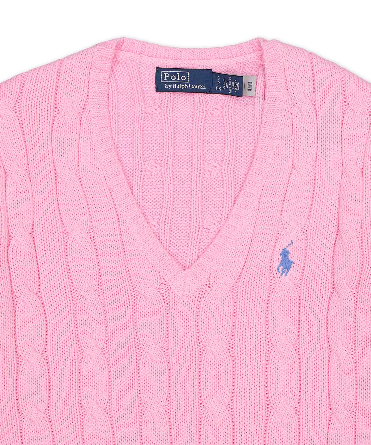 폴로 랄프 로렌(POLO RALPH LAUREN) 케이블 니트 코튼 브이넥 스웨터-핑크