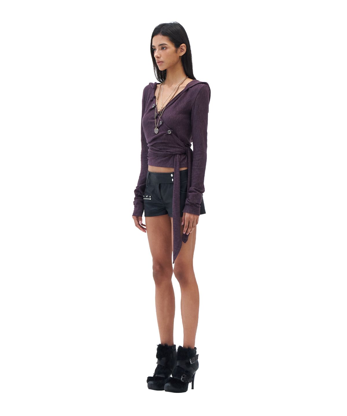 힐다(HILLDA) Layered Wrap Hood Top [Purple]
