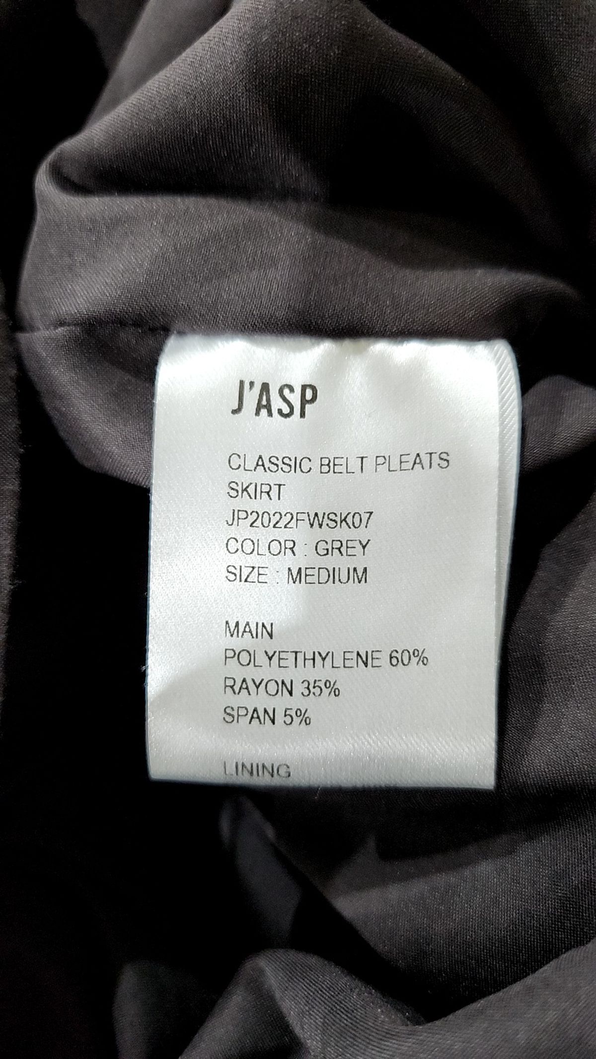 쟈습(J'ASP) Classic Belt Pleats Skirt (Gray) M