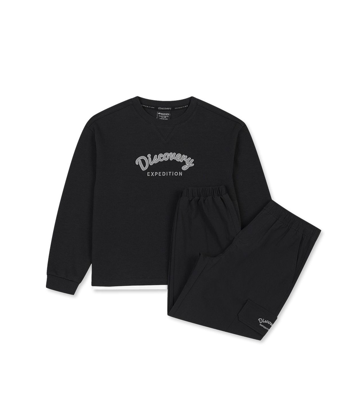 디스커버리 키즈(DISCOVERY KIDS) 키즈 그래픽 맨투맨-우븐팬츠 2SET (BLACK)