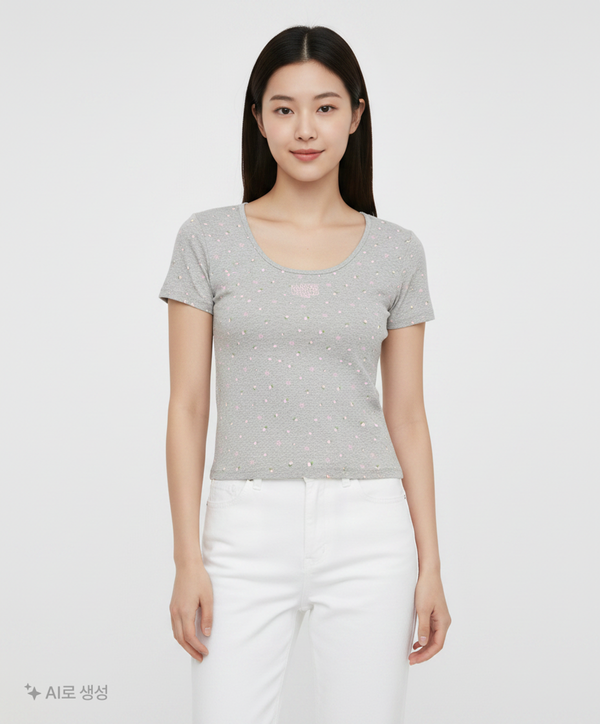 마리떼 프랑소와 저버(MARITHÉ + FRANҪOIS GIRBAUD) W FLOWER SHORT SLEEVE TEE melange gray M