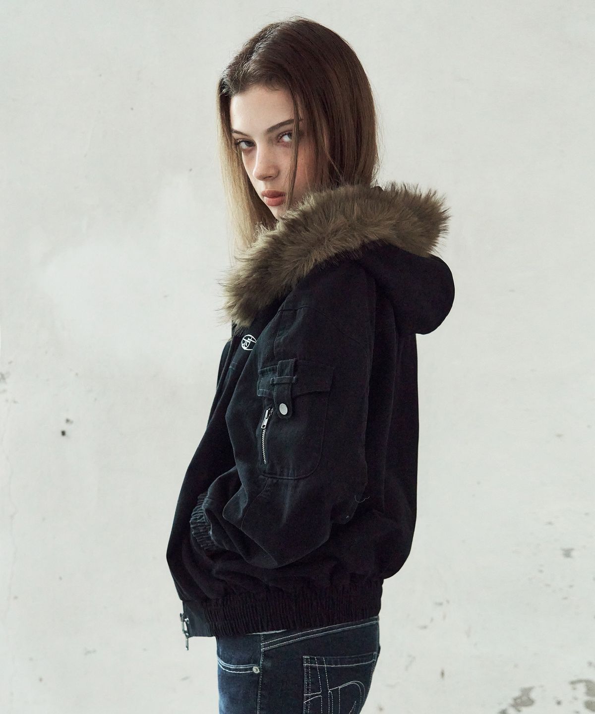 레더리(LEATHERY) 워시드 퍼 후드 자켓 [BLACK]