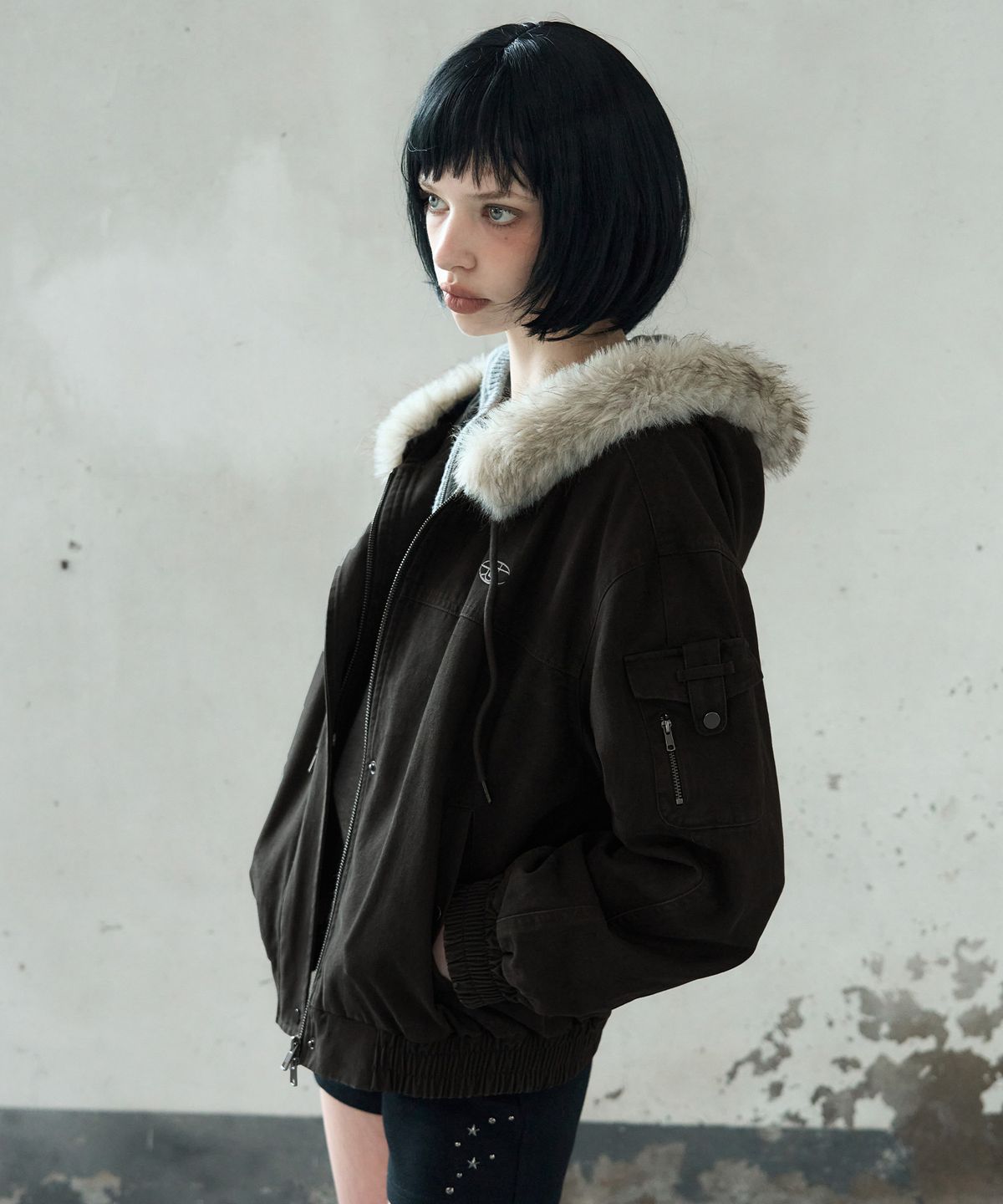 레더리(LEATHERY) 워시드 퍼 후드 자켓 [MOSS BROWN]