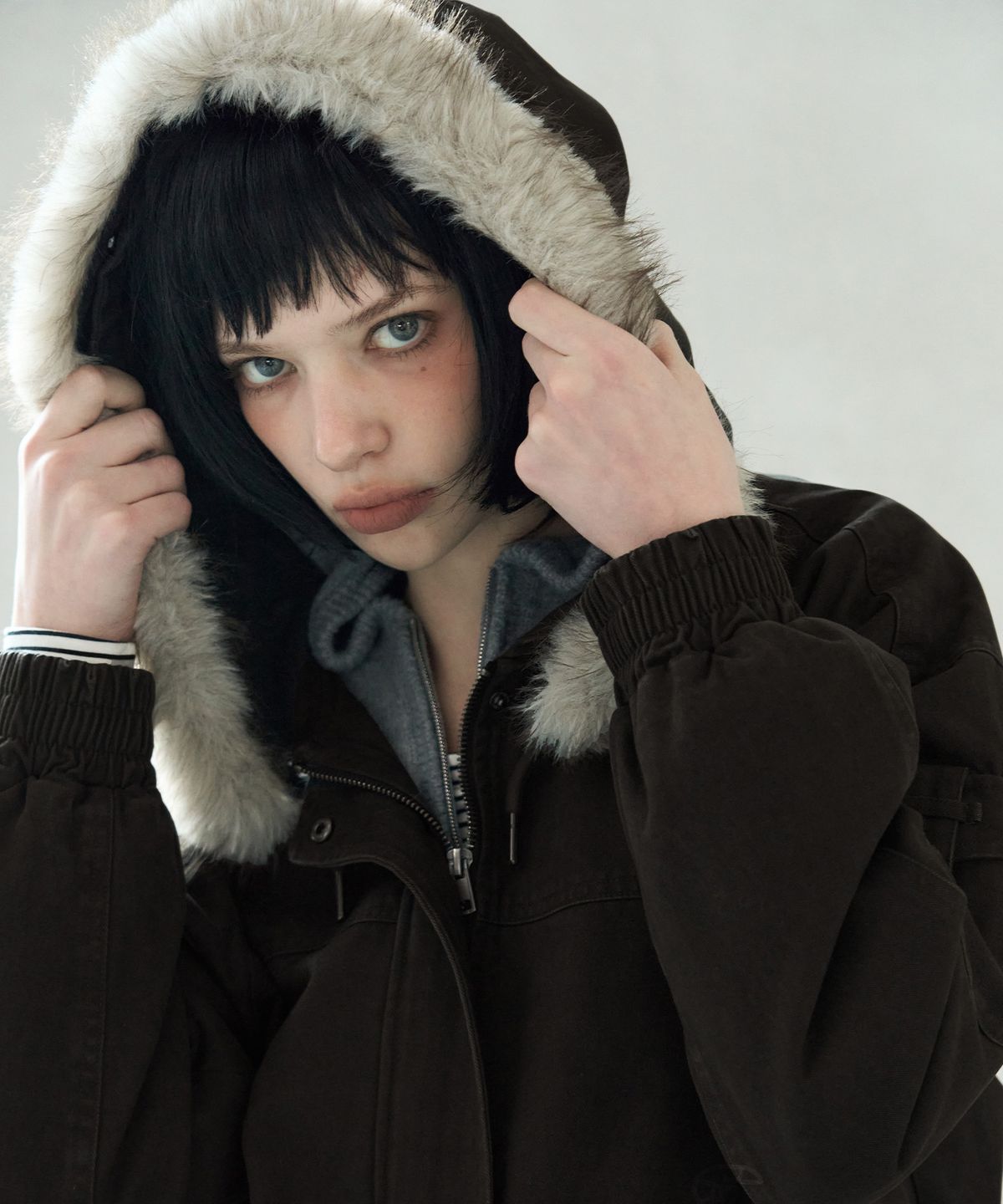 레더리(LEATHERY) 워시드 퍼 후드 자켓 [MOSS BROWN]