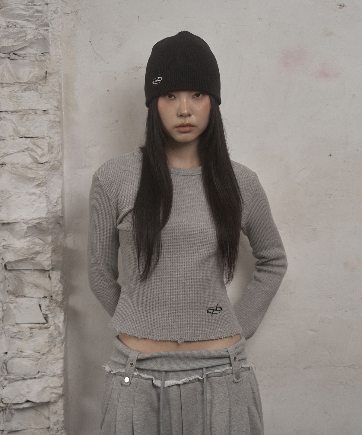 언유즈랩(UNUSEDLAB) 우먼즈 와플 슬림 롱슬리브 [그레이]