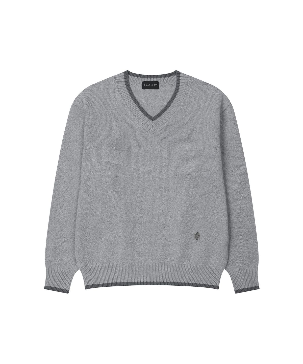 레더리(LEATHERY) 코지 브이넥 니트 풀오버 [GREY]