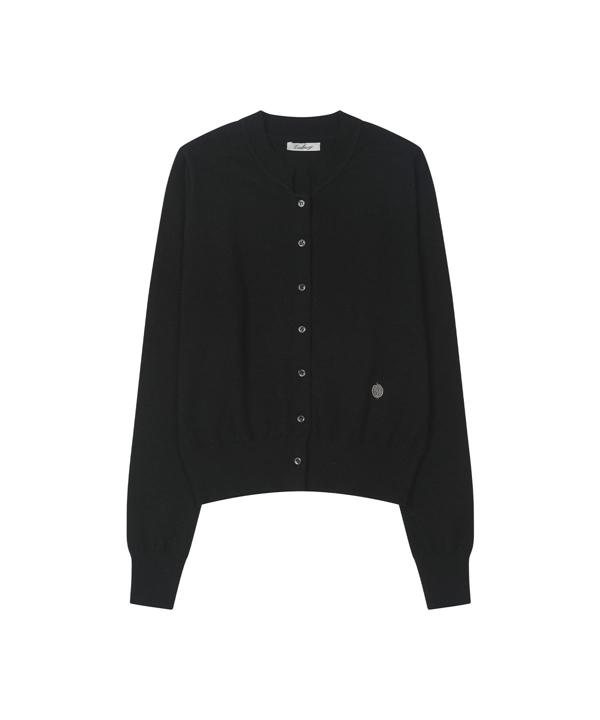 레더리(LEATHERY) 소프트 라운드넥 니트 가디건 [BLACK]