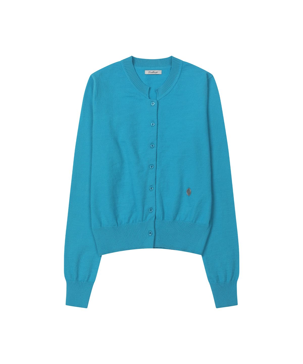레더리(LEATHERY) 소프트 라운드넥 니트 가디건 [TEAL BLUE]