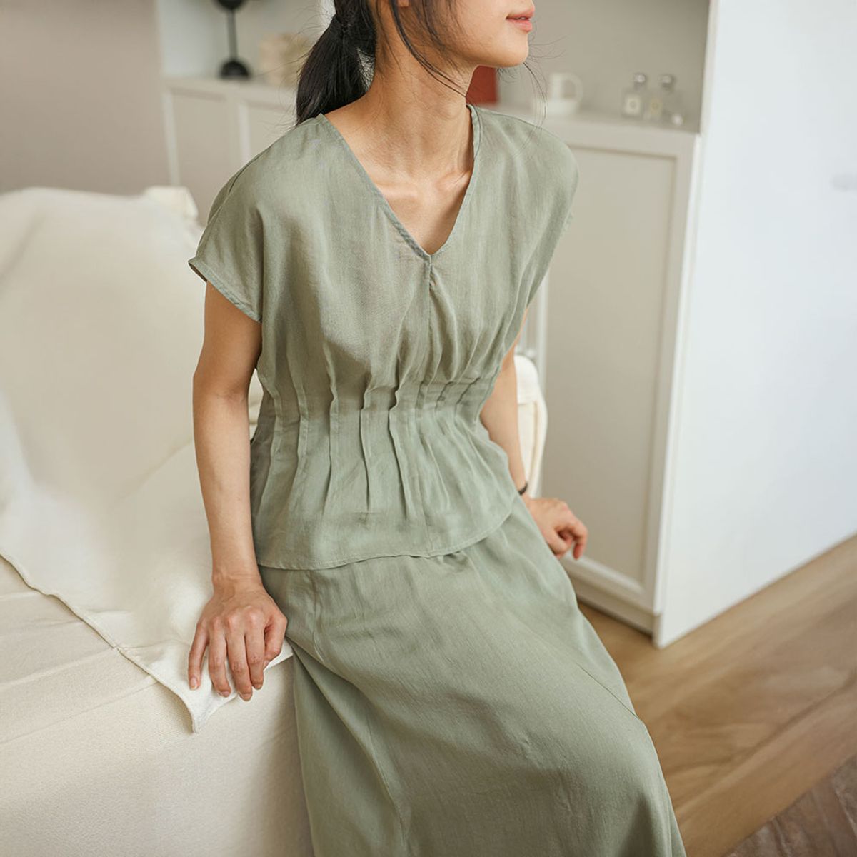 랭썬(LANGSON) LS_Daily drape blouse and skirt set