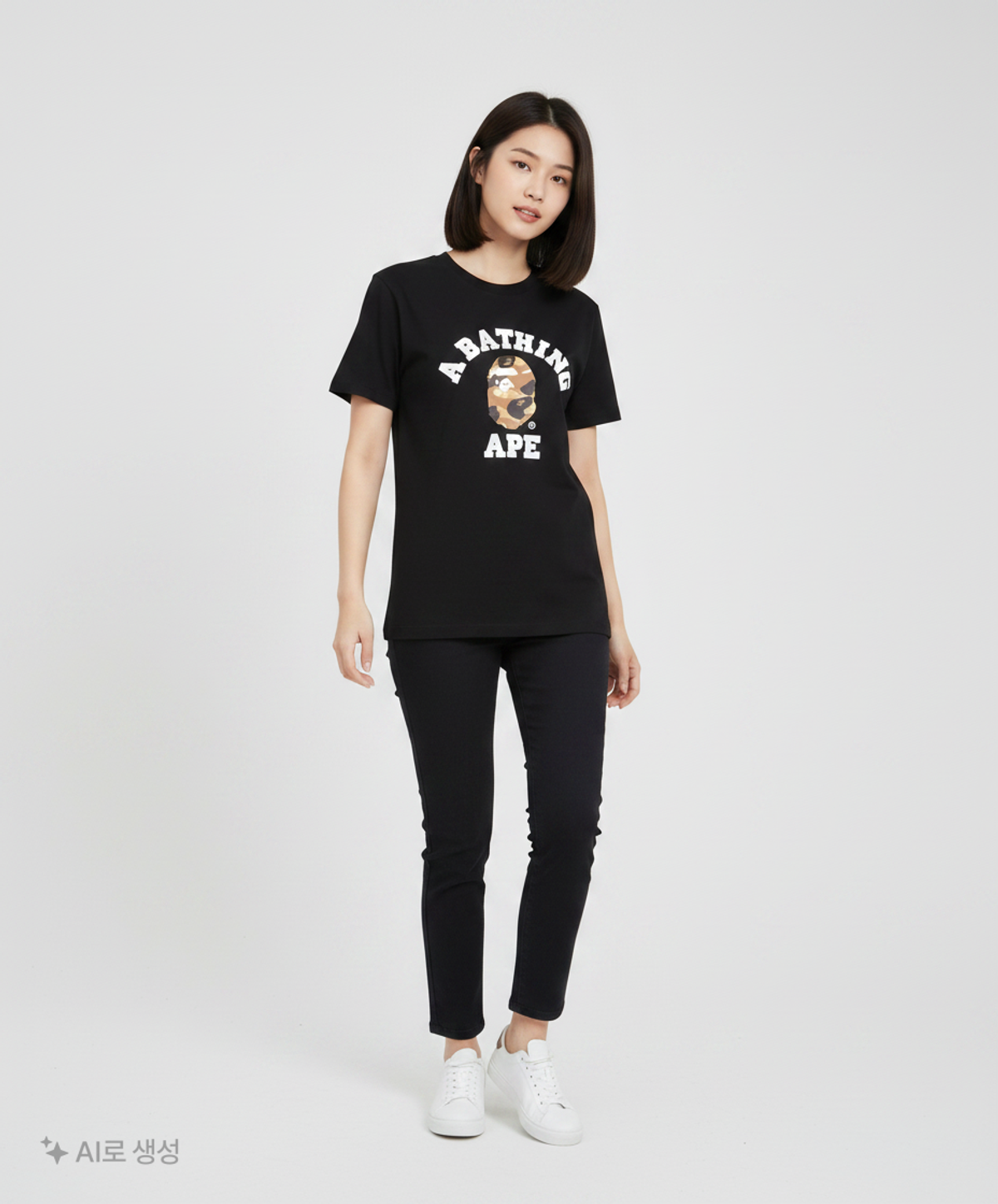 베이프(BAPE) 퍼스트 카모 콜리지 티셔츠(W) BLACK/YELLOW XL