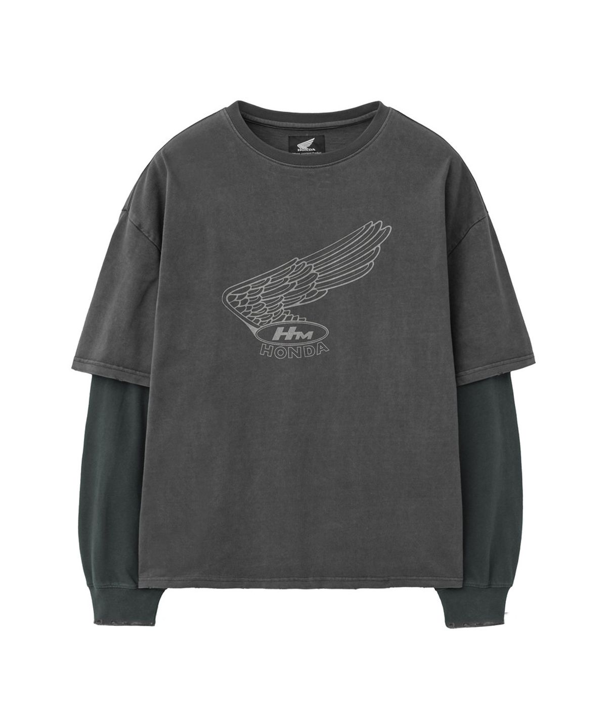 핍스 모터사이클(PHYPS MOTORCYCLE) Pigment Old Logo Layered Long Sleeve Black