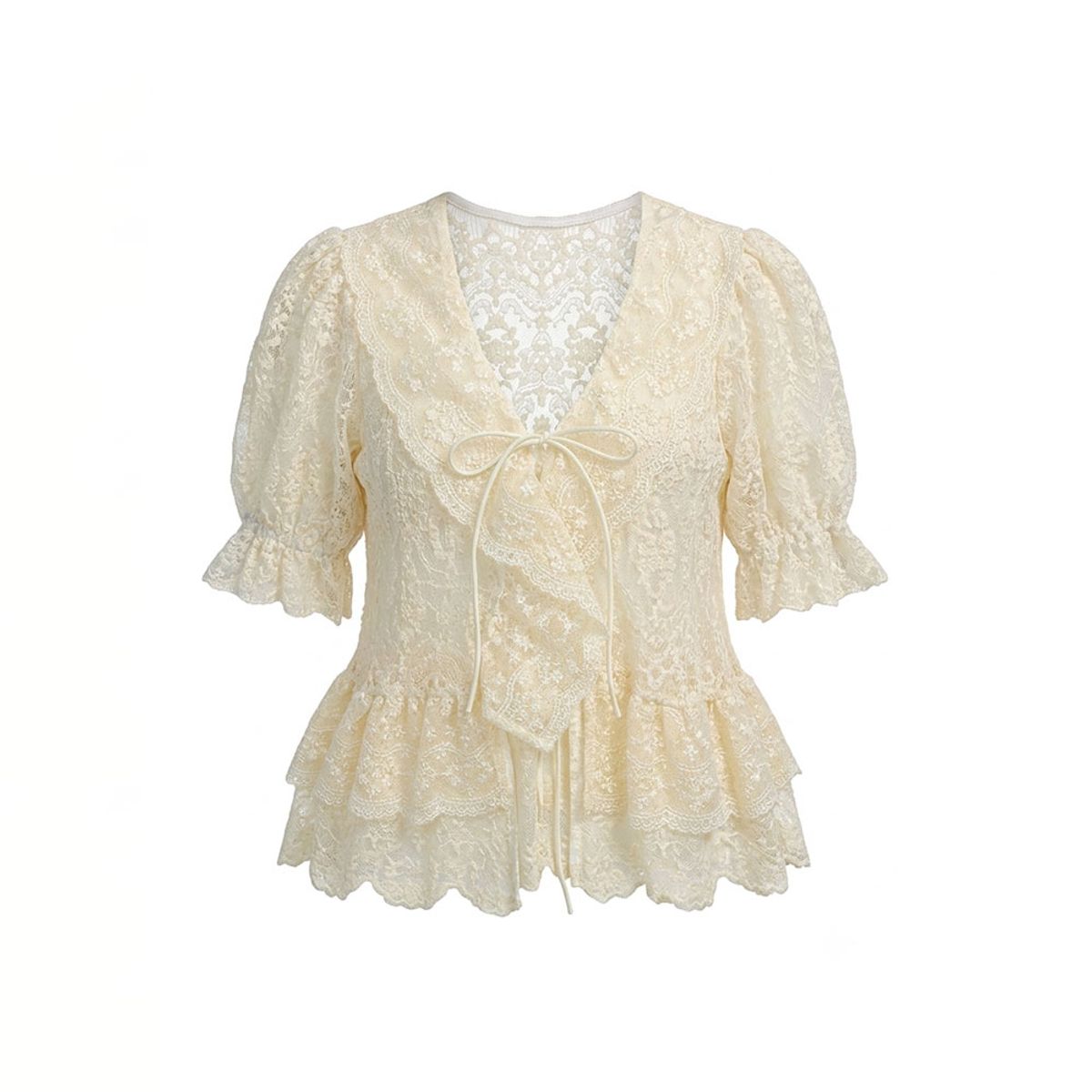 던드롭(DUNDROP) DD_Sheer lace ruffle blouse