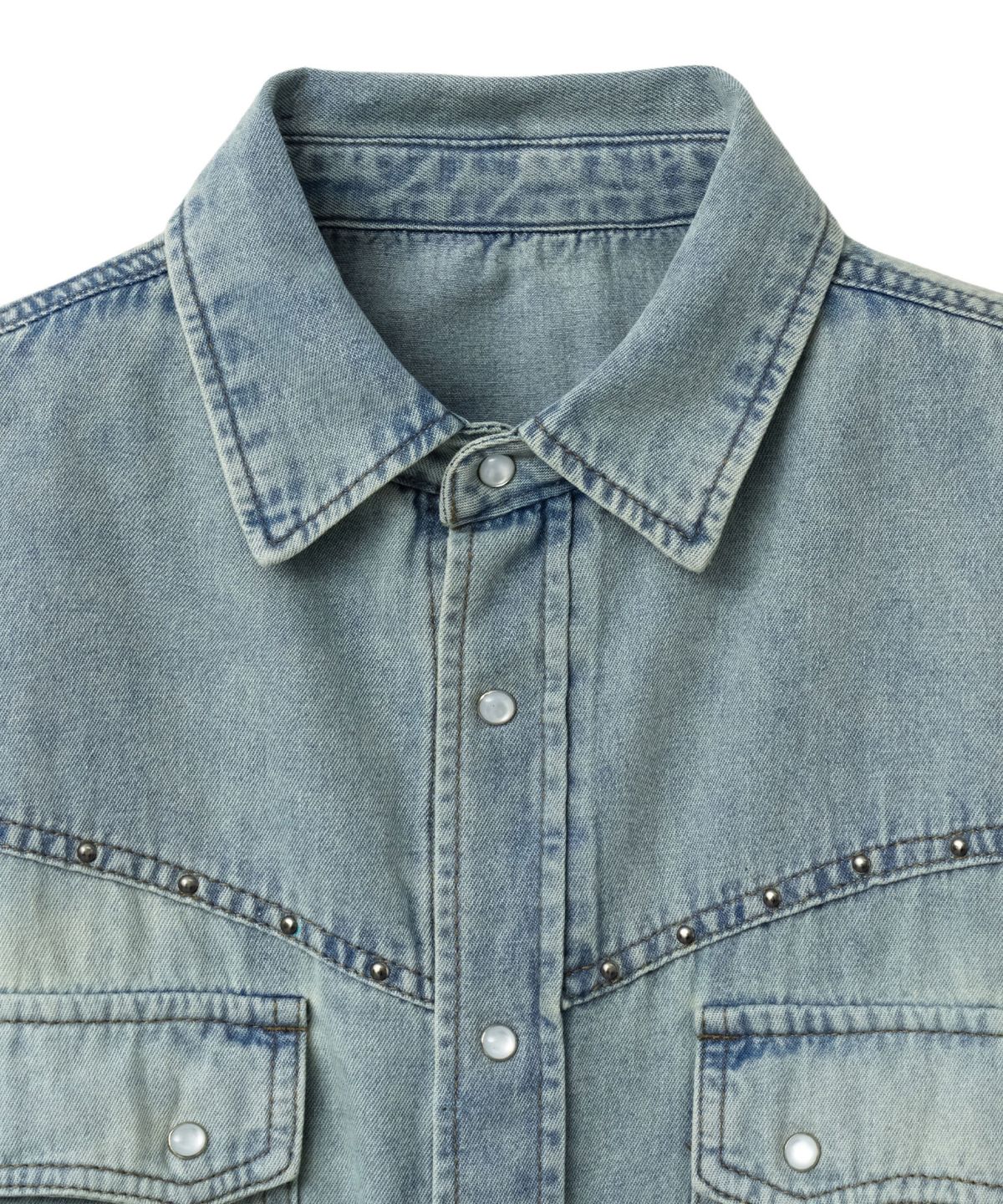 핍스 모터사이클(PHYPS MOTORCYCLE) Washed Denim Western Shirt Light Blue