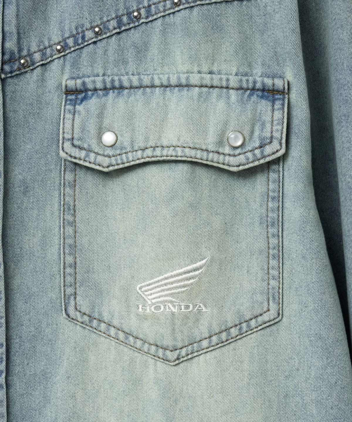 핍스 모터사이클(PHYPS MOTORCYCLE) Washed Denim Western Shirt Light Blue