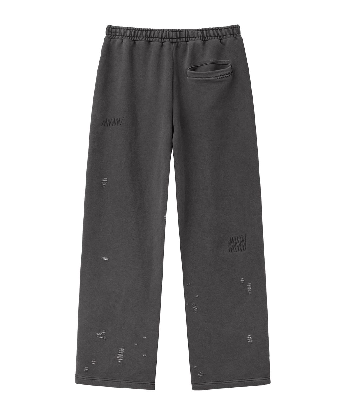 핍스 모터사이클(PHYPS MOTORCYCLE) Pigment Damage Patchwork Sweat Pants Charcoal