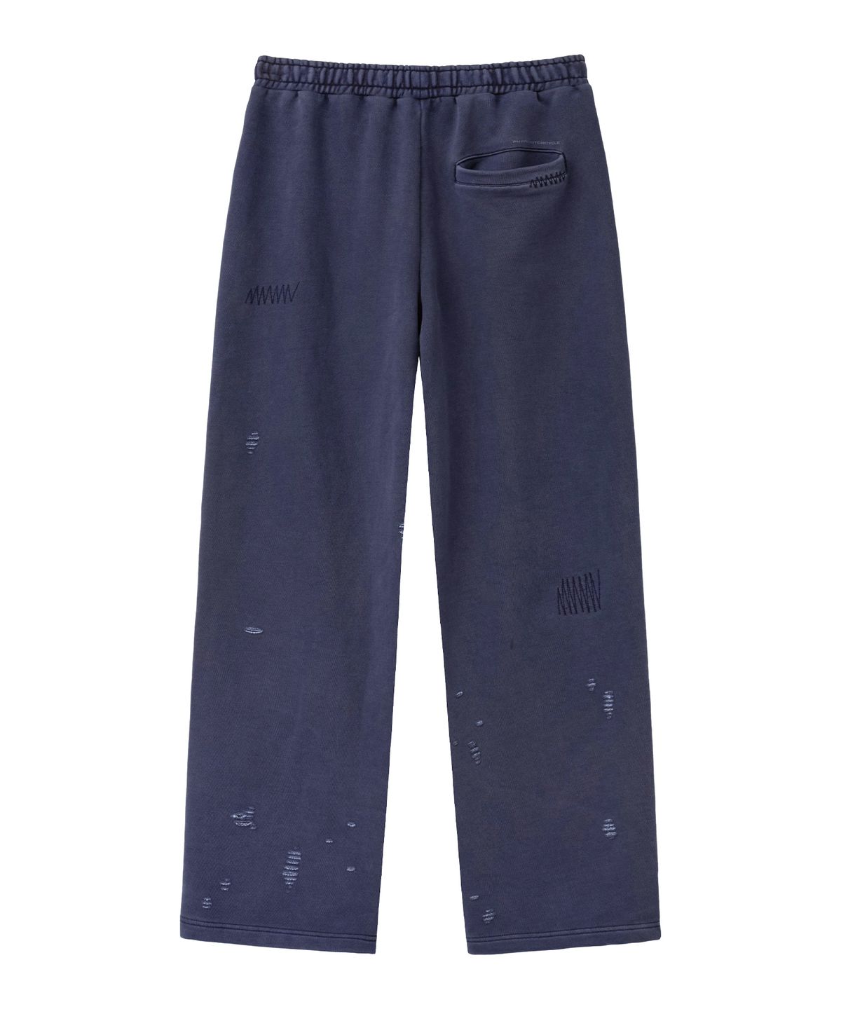 핍스 모터사이클(PHYPS MOTORCYCLE) Pigment Damage Patchwork Sweat Pants Navy