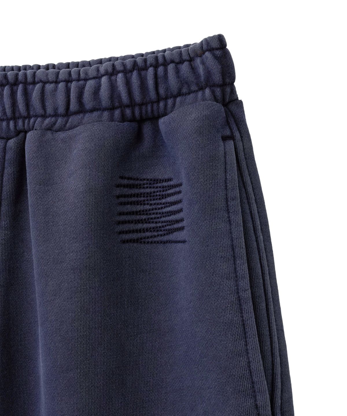 핍스 모터사이클(PHYPS MOTORCYCLE) Pigment Damage Patchwork Sweat Pants Navy