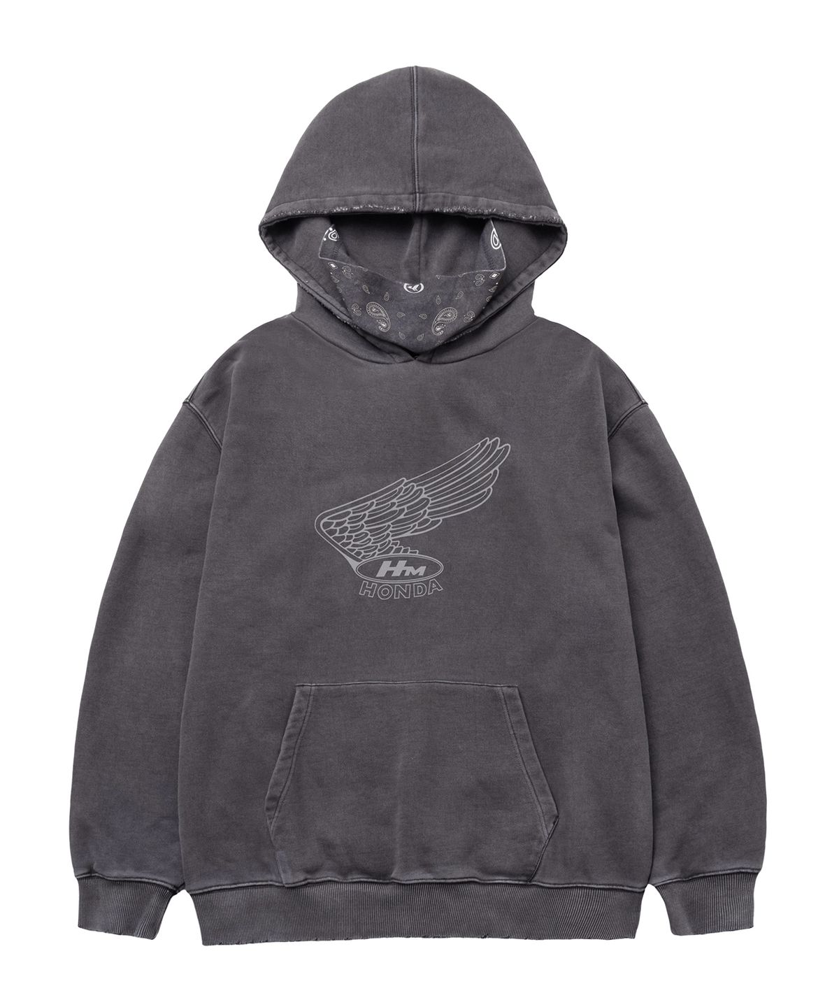 핍스 모터사이클(PHYPS MOTORCYCLE) [김간지 X 핍스 모터사이클] Pigment Old Logo Balaclava Hoodie Charcoal