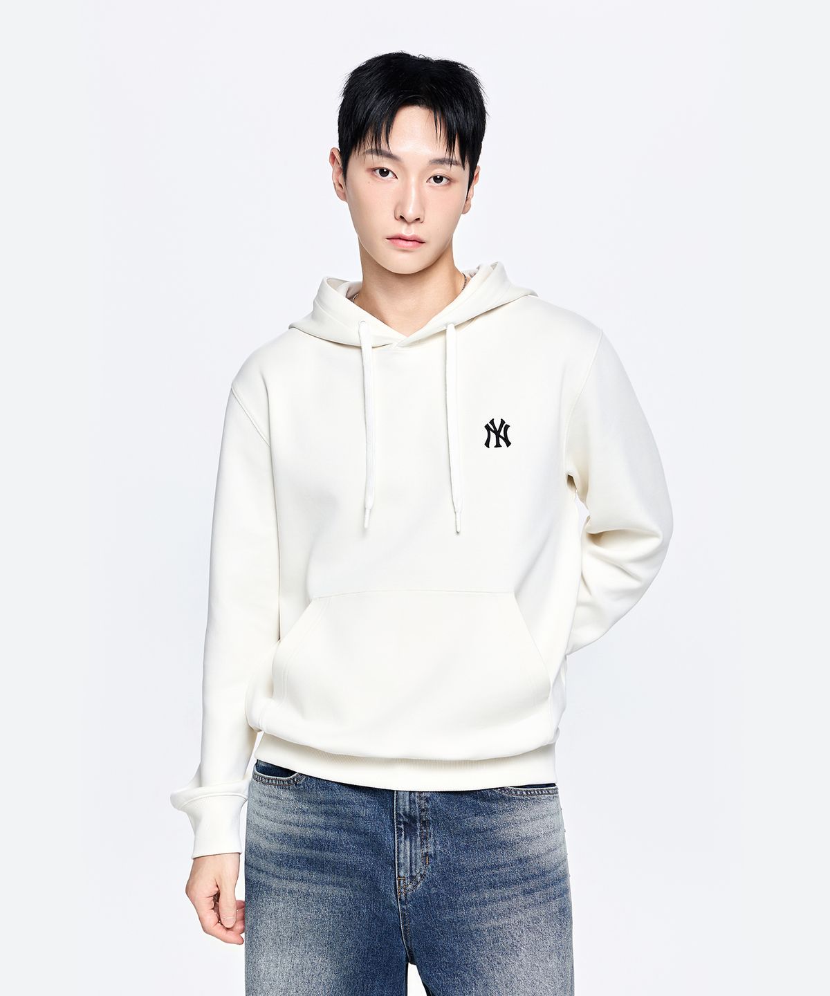 엠엘비(MLB) 베이직 스몰로고 후드티 NY (Cream)