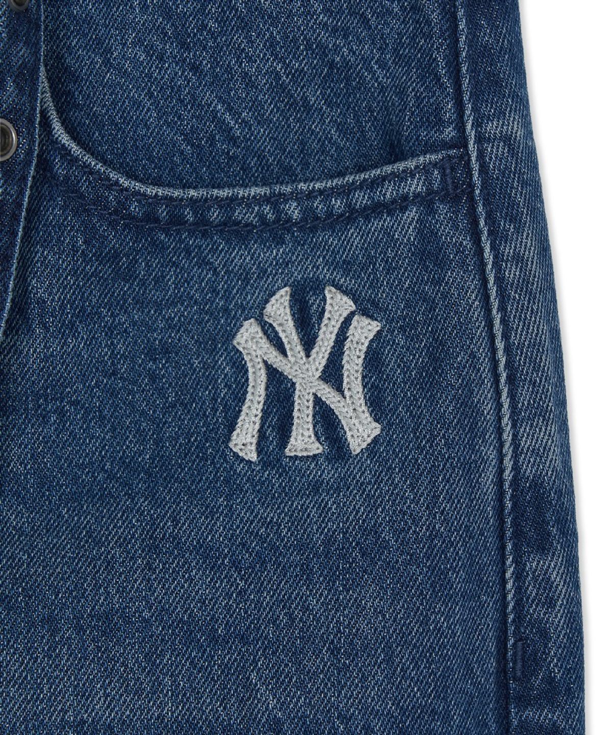 엠엘비(MLB) 여성 베이직 스몰로고 벨티드 벌룬 와이드 데님팬츠 NY (Indigo)