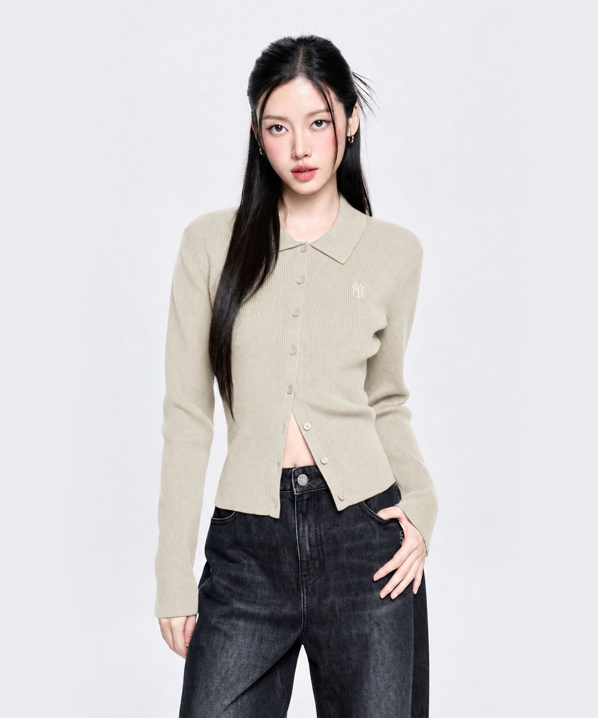 엠엘비(MLB) 여성 베이직 립 버튼 카라 가디건 NY (L.Sand)