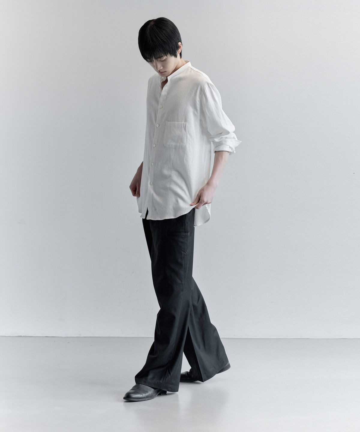키류(KIRYU) LINEN BAND COLLAR SHIRT (WHITE)