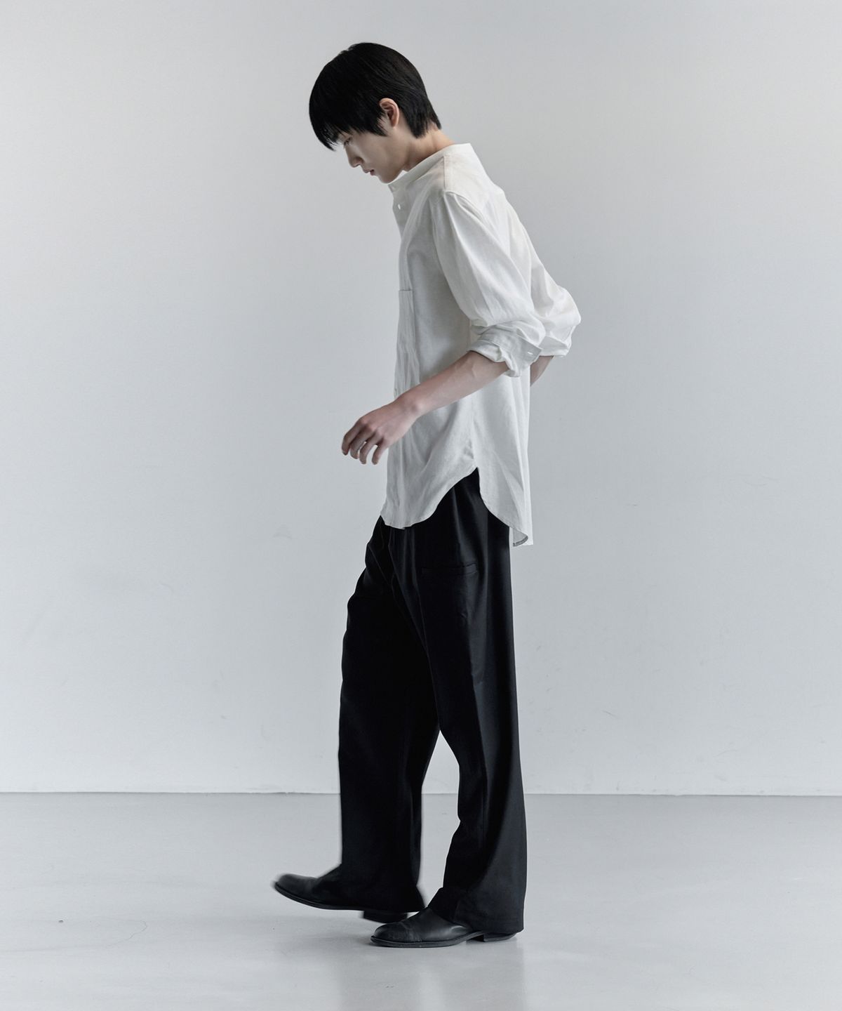 키류(KIRYU) LINEN BAND COLLAR SHIRT (WHITE)