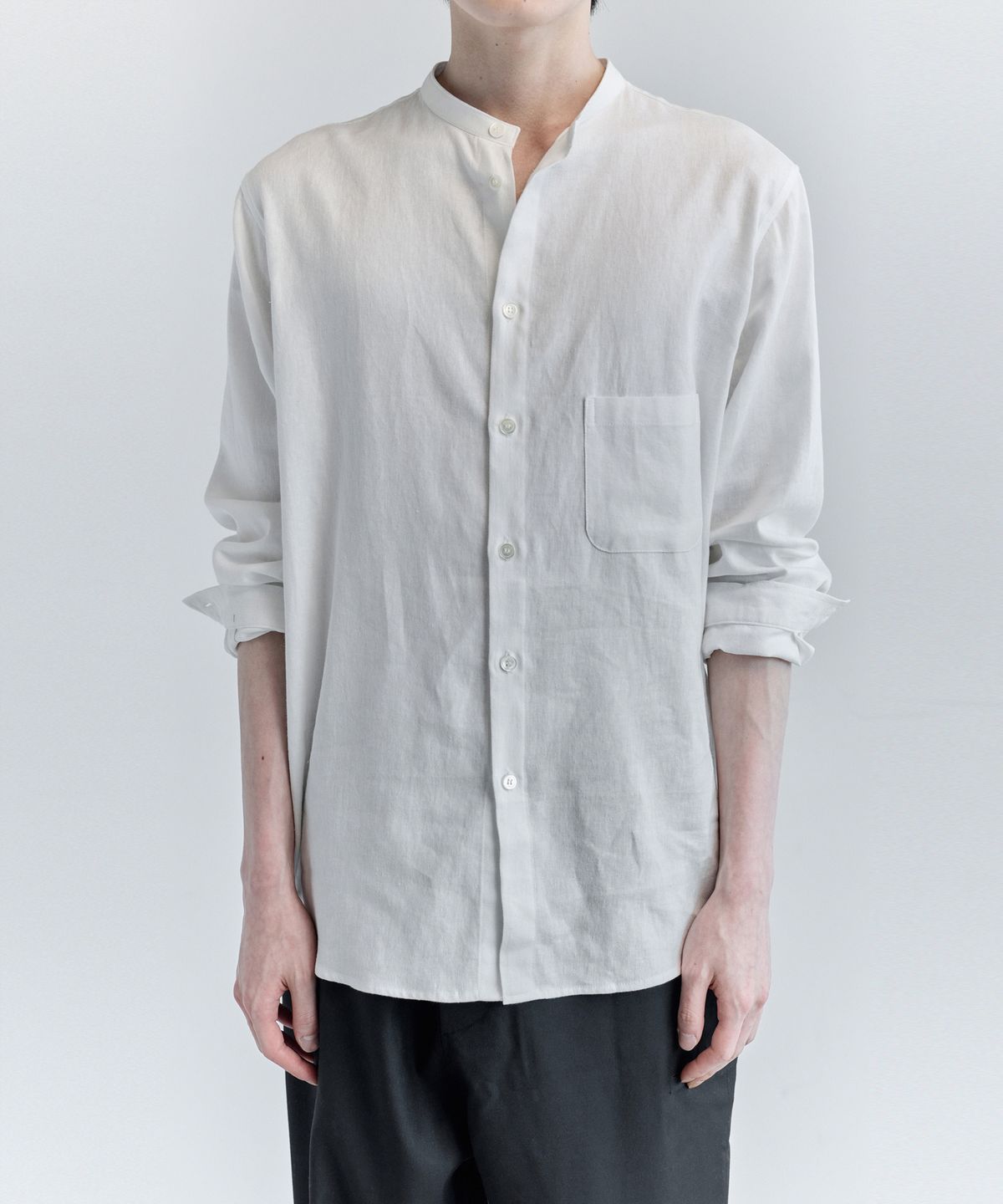 키류(KIRYU) LINEN BAND COLLAR SHIRT (WHITE)