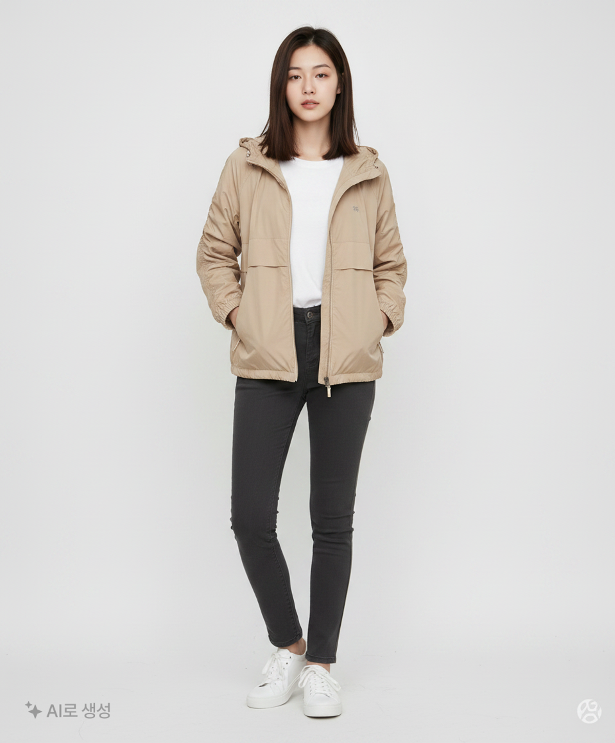 코오롱스포츠(KOLON SPORT) 여성 중기장 방풍 후디 자켓(윈드 포레스트)_TVJJM20312TBE 100