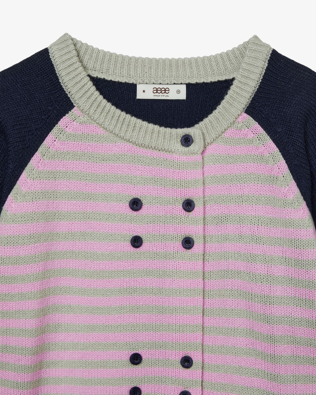 에이이에이이(AEAE) STRIPE BLOCK CARDIGAN [NAVY]