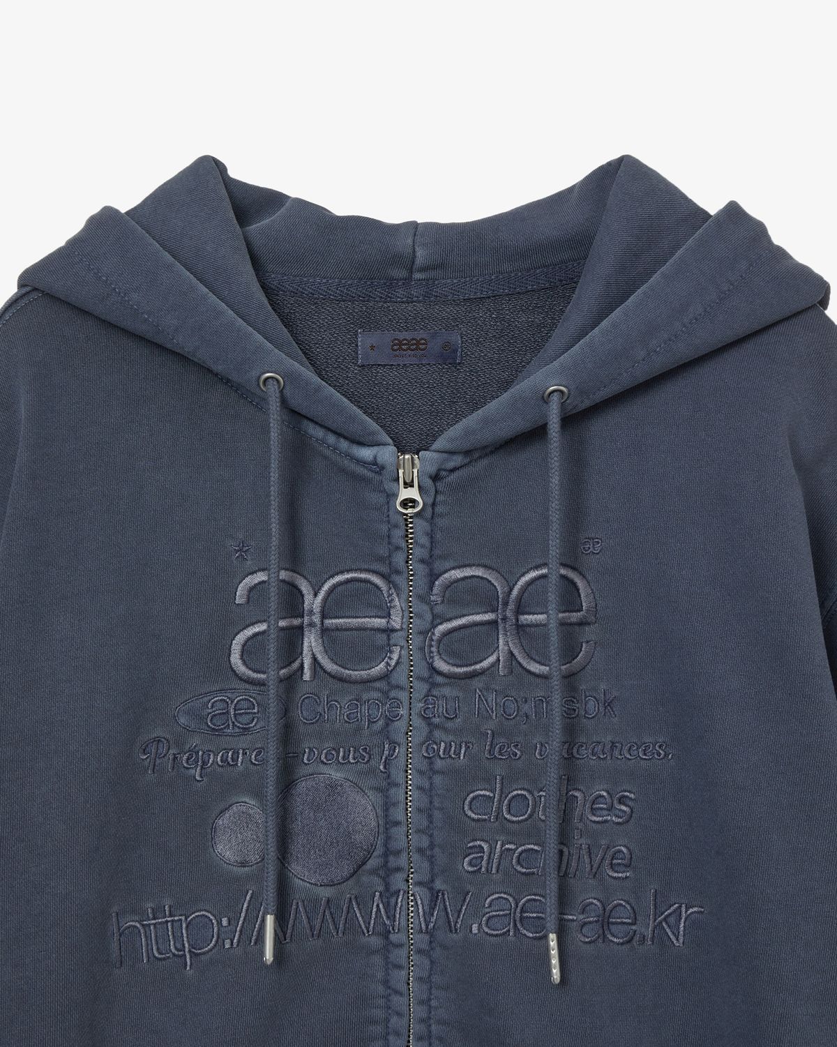에이이에이이(AEAE) WEB LOGO WASHED HOOD ZIP UP [NAVY]
