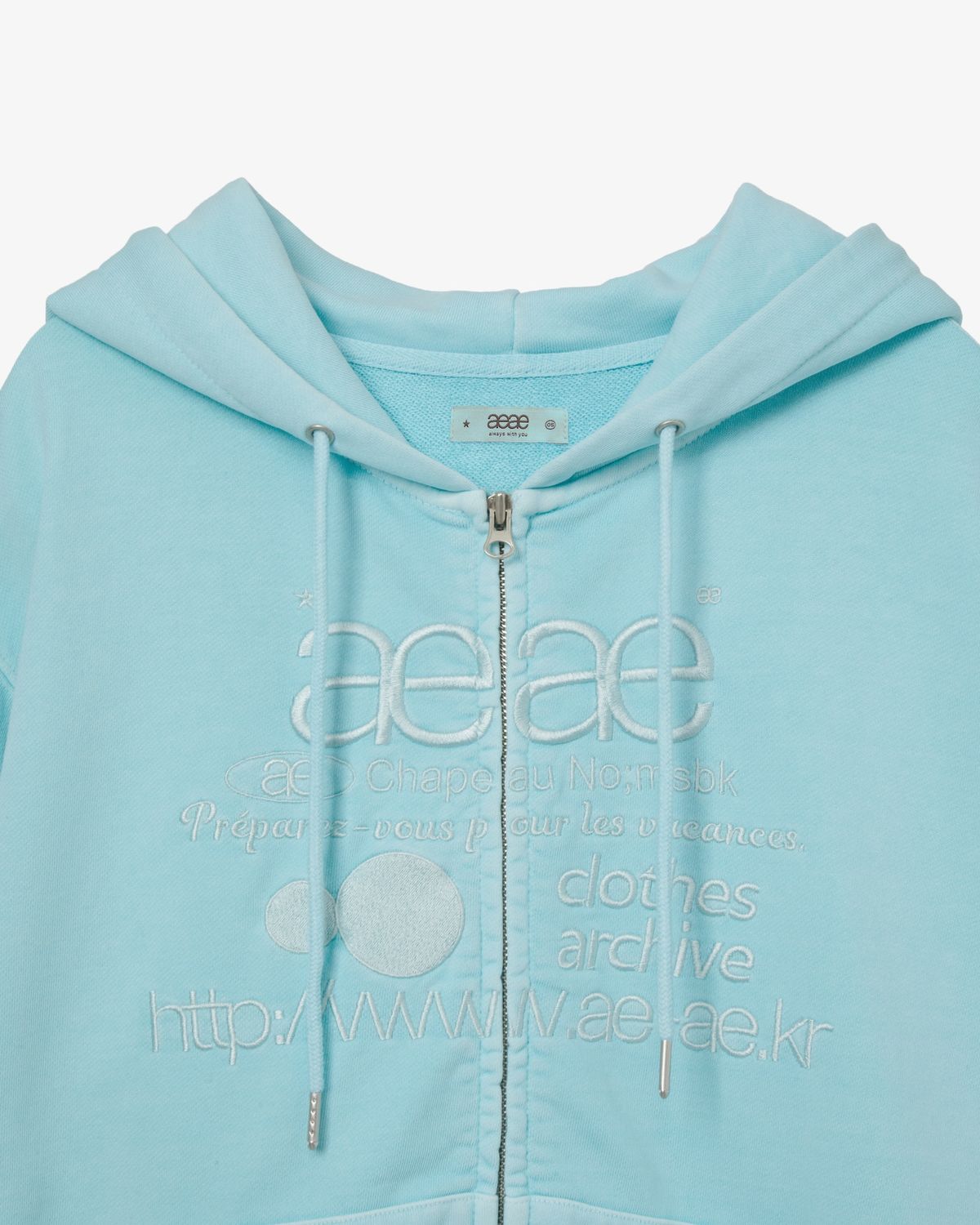 에이이에이이(AEAE) WEB LOGO WASHED HOOD ZIP UP [BLUE]