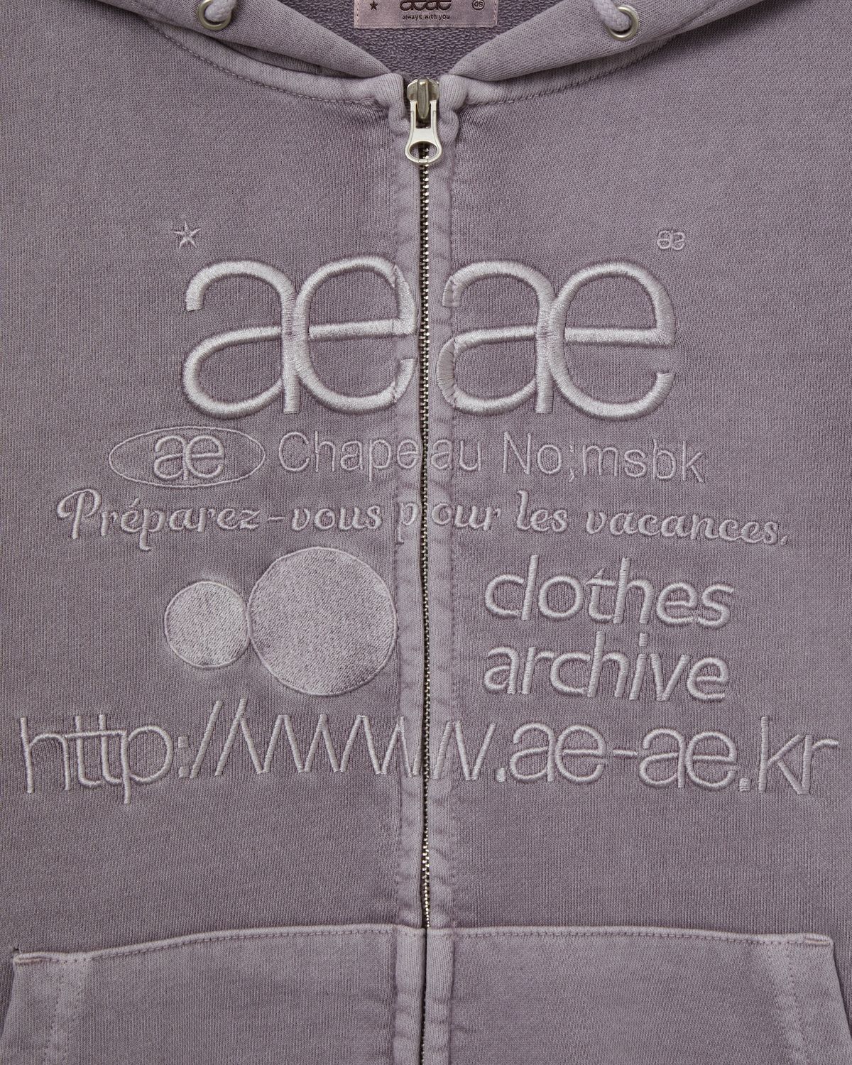 에이이에이이(AEAE) WEB LOGO WASHED HOOD ZIP UP [PURPLE GREY]