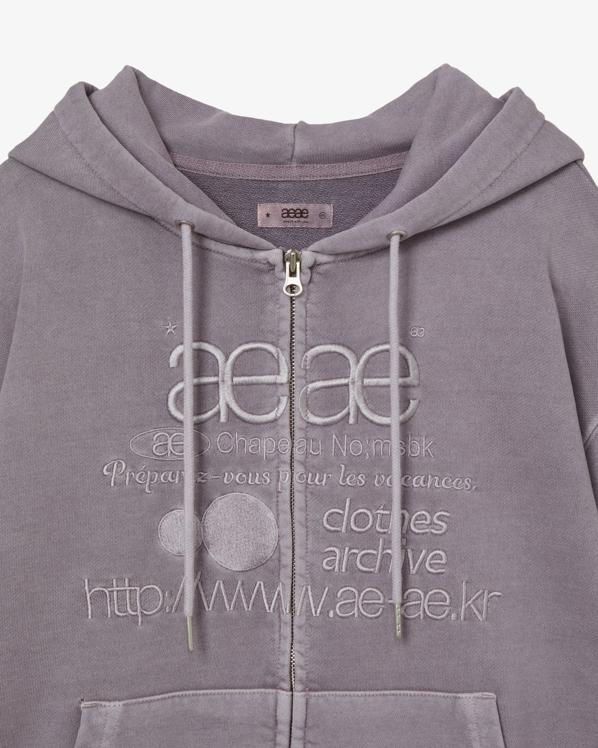 에이이에이이(AEAE) WEB LOGO WASHED HOOD ZIP UP [PURPLE GREY]