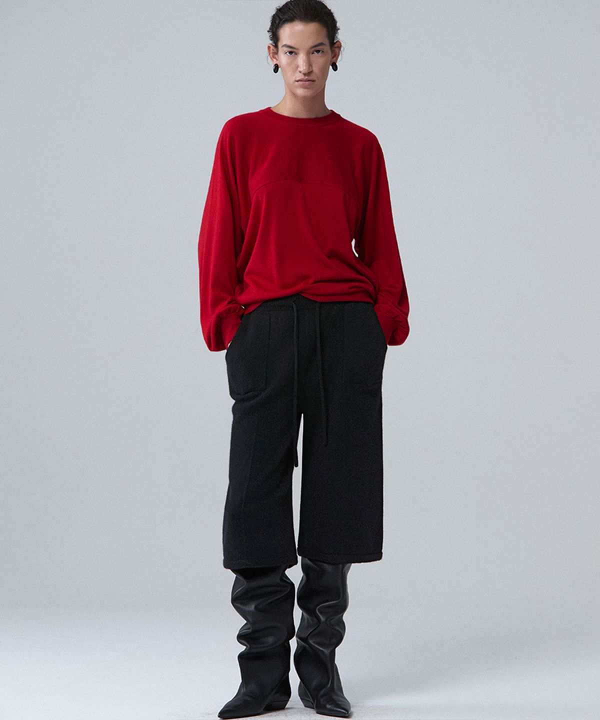 우마뭉(UMARMUNG) Wool silk cashmere oversized crewneck pullover_Red