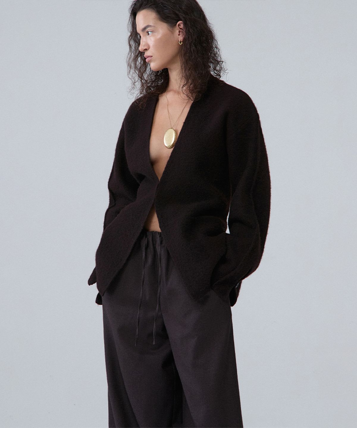 우마뭉(UMARMUNG) Wool flannel fluid pants_Mahogany